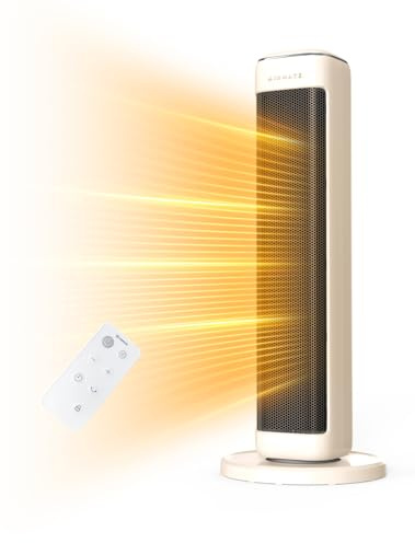 25 Space Heaters For Indoor Use Large Room, Electric Heaters For Indoor Use with Thermostat, Oscillating Room Heaters with Timer, Remote Control, Overheat Protection Tower Heater for Bedroom (Beige)