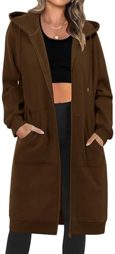 Tuopuda Felpe con Cappuccio Lunga Donna con Zip Giacca con Cappuccio a Cerniera Hoodie in Pile Sweatshirt Donna Spessa Lunga Classica Hoodie Maglia Manica Felpa(caffè,L)