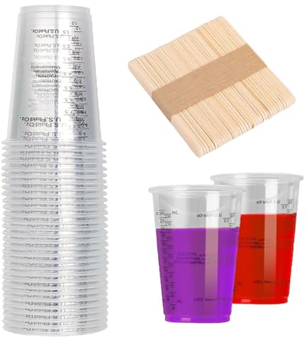 Vaso Mezclador de Resina Epoxi, 30 Piezas Vasos Mezcladores para Resina con Escala, 240 ml Vaso Mezclador de Pintura con 30 Palos de Madera, Reutilizable Transparente Copa Graduada, para Pintura