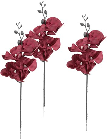 Baoblaze 3 Stück Schmetterlings-Orchideen-Blumenarrangements, Stängel, Dekoration, künstliche Blumen, Blumensträuße, Dekorationen, Kunstblumen für, Rot