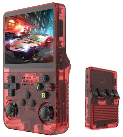 Werwing R36S Retro Game Console, 3.5 Inch IPS Screen, 64GB TF Card with 10,000+ Preloaded Games, Linux OS Handheld Gaming Device(Red)