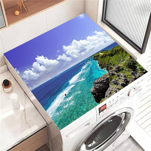 Highdi Housse de Protection pour Machine à Laver Top Plage Ensoleillée, Coussin de Machine à Laver Antidérapant, Tapis de Protection pour Dessus Sèche-Linge Séchage Rapide (Plage 5,30x40cm)