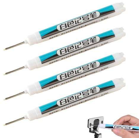 REINREUDE 4PCS White Permanent Marker Pen, Fine Tip Permanent Marker Pens, White Waterproof and Quick Drying Fabric Pen, Waterproof Paint Marker Pen, Builders Marker Pens & Carpenters Tools (0.7mm)