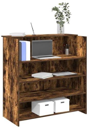 QZZCED Empfangstheke aus rauchiger Eiche, 100 x 50 x 103,5 cm, mit eingebauten Regalen und vielseitigem Design für Büros und Lobbys – stabiles Material aus technischem Holz