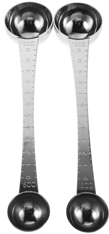 Garneck 2 Pièces Cuillères Doseuses Inox Double-embouts avec Manche Long pour Café Thé Épices Mesure Précise avec Graduation Gravée Lot de Cuillères de Service Polyvalentes