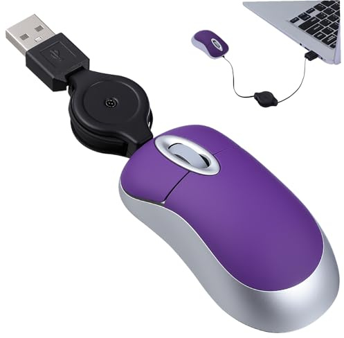 GALPADA Ratón USB Ergonómico Pequeño y Retráctil Cable Construcción Duradera y Adecuado para Usuarios Diestros y Zurdos en Portátil