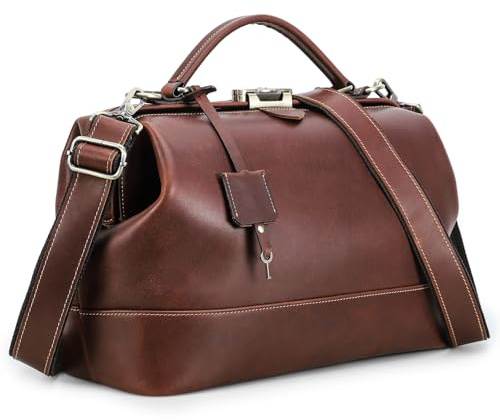 CONTACTS Damen Echt Leder Handtasche mit Schloss Umhängetasche Vintage Henkel oben mit Metallverschluss Rahmenöffnung