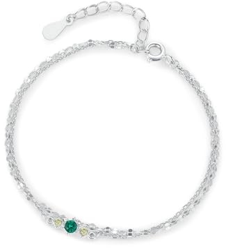 Tolldek 585 Weißgold Armband Damen Echt Goldschmuck, Doppelte Schicht Kette Armreifen Frau mit Labor Erstellt Smaragd Grün, Armreif Au585 Gold, 17+5CM