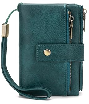CHAOFANXI Portefeuille Femme Grand Format,Portefeuille pour Femme Cuir PU Vintage Porte Monnaie RFID Blocage, Porte Feuille pour Femme avec Multi Cartes et éclair Poche à Monnaie Bleu Paon