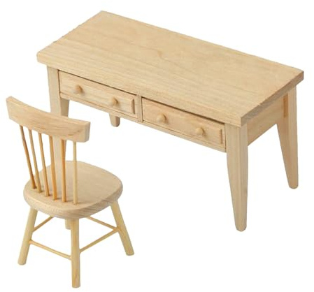 Dockmöbler | set med bord och stol | 1/12 ScaleTiny-ornament dekorationstillbehör för arkitektonisk modell gör leksak display älva trädgårdar pojke flicka samlare låtsas spela