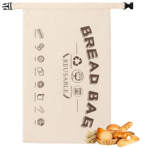 Beeswax Bread Bag, Reusable Bread Storage Bag, Cotton Linen Bread Storage Bags with Buckle, Bread Bags To Keep Bread Fresh for Sourdough, Picnics and Kitchen Storage