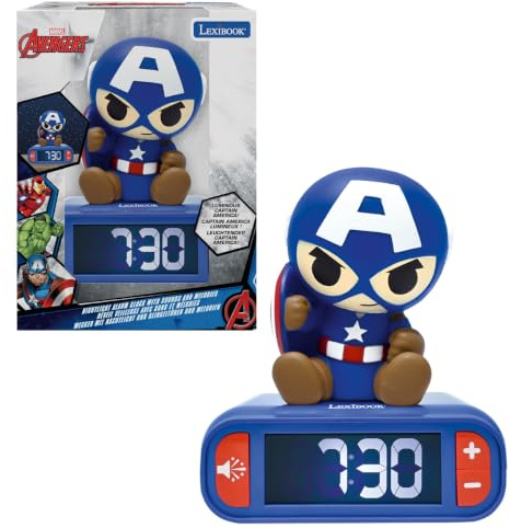 Lexibook, Avengers, Nachtlicht-Wecker, RL800AV1LXB | Klänge und Melodien, LCD-Display mit Hintergrundbeleuchtung, Leuchtend, Schlummerfunktion