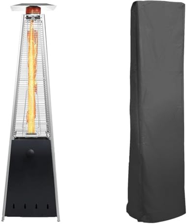 BU-KO Outdoor Patio Gas Heater | Garden, Camp, BBQ Parties | Stainless Steel Pyramid Style 13kw Propane Burner | Portable Wheels, Regulator & Hose | LPG Warm Heating Fire & Water Proof Cover Included