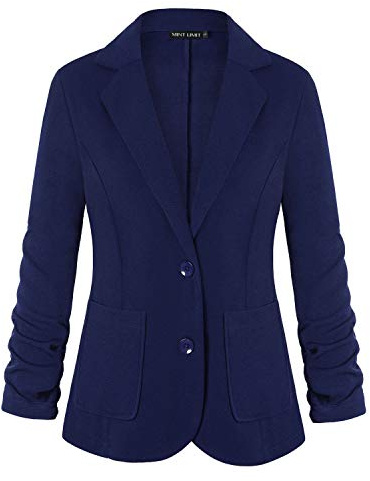 MINTLIMIT Women 3/4 Sleeve Blazer Open Front Cardigan Jacket Work Office Blazer(Navy Blue,Size 2XL)
