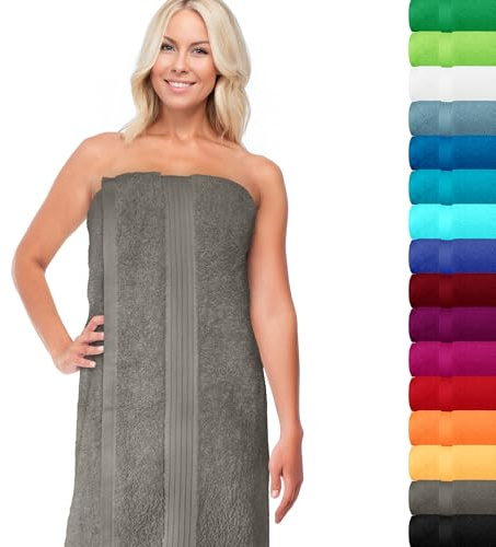Lashuma Saunahandtuch 100x200 groß aus Baumwolle, Linz Badetuch XXL, Frottee Handtuch in Dunkel Grau für Spa und Strand