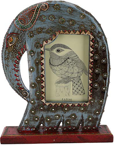 Guru-Shop Marco de Fotos de pie con Forma de Elefante - Azul, Maderademango, 28x22x5 cm, Marcos de Fotos