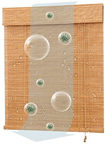 wasserdichte Bambus Raffrollo, lichtfilternde Bambusrollos mit Volant, 70% Beschattung, Holz-Jalousie für Innen, Außen, Veranda, Terrasse, karbonisiert (60x120/100x180cm)