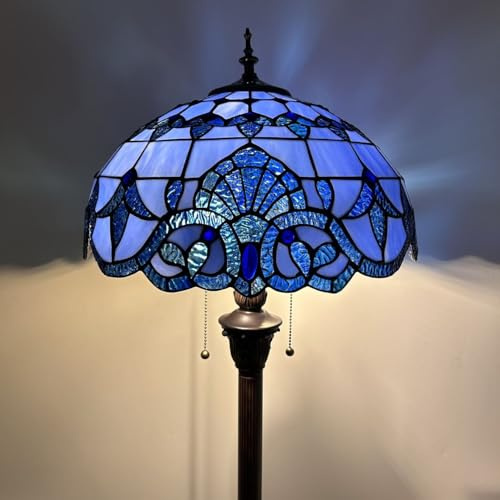 enjoy decor lamps Stained Glass Floor Lamp Blue Baroque Style Metal Base LED Bulbs Included for Living Room Bedroom 16 D*16 W*64 H