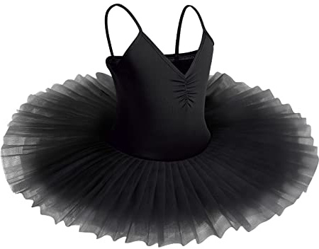 IBAKOM Girls Swan Lake Ballet Dance Tutu Dress V Neck Camisole Leotard Dancewear Ballerina Dancing Costume Gymnastic Spaghetti Strap Sleeveless Dance Outfit Black 7-8 Years
