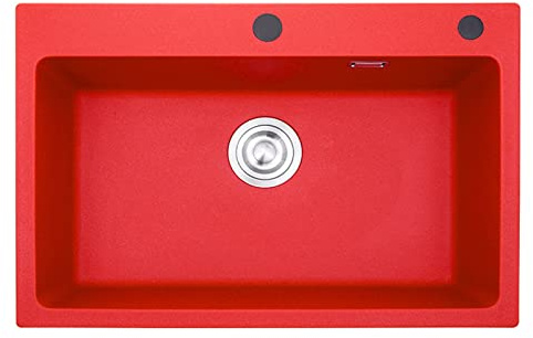 Red Granite Kitchen Sink Single ​Bowl ​ Built-in Undercounter Wash Basin Household Quartz Stone Bar Sink for Kitchen Bathroom Cloakroom Balcony Laundry(A,50x43cm)