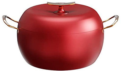LMPN Cooking Pot, Soup Pot 6L 26cm Apple Shape Enameled Cast Iron Dutch Oven with Dual Handle Suitable for All stoves, Saucepan Grill Pan Induction Cooker Gas, Kitchenware