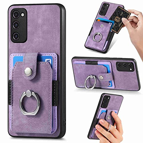 Samsung S20 FE Case Samsung Galaxy S20 FE Phone Case Wallet Shockproof Bumper with Ring Holder Card Slots PU Leather Cover Car Mount Kickstand Anti-Drop Shell for Galaxy S20 FE, Purple