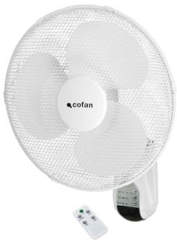 Cofan Ventilador de pared con temporizador y mando a distancia | Potencia de 50 W | Con tres Velocidades | Color Blanco