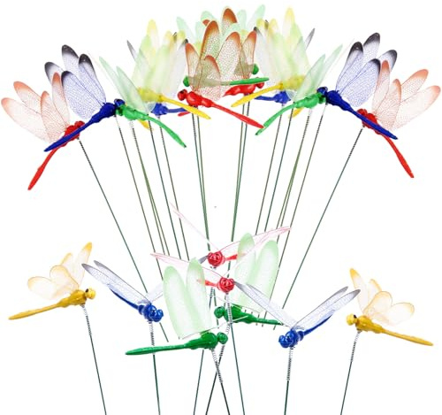 Eiarrnp 3D dekorativa trollslända trädgårdsstavar trollsländor trädgårdsdekorationer för gård uteplats gräsmatta växt blomkruka dekor, 25 st