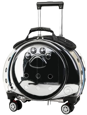 Haloppe Haustier-Trolley mit leisen Rädern und Teleskopgriff, tragbarer Hunde-Trolley mit Belüftungslöchern, transparent, Roll-Reisetasche, Schwarz