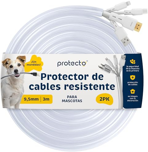 PROTECTO 2-Pack Flexibler Tier – Kabelschutz, Transparentes, Beißfest, 3 m lang/Ø 9mm Kabelschlauch - für Katze & Hund, Schutz für Strom- Ladekabel – Beleuchtung, RCA, HDMI | Universelle Kabelhülle