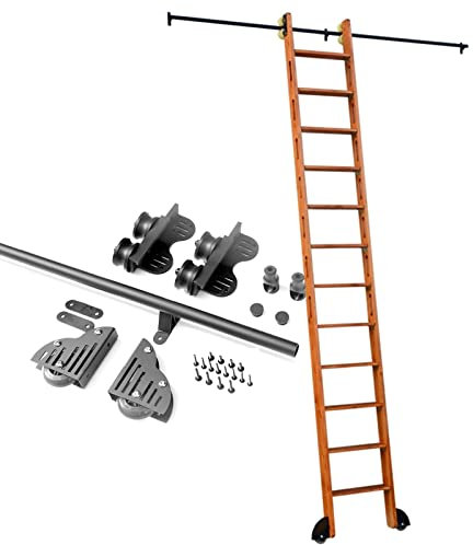 CHENRUIQI Kit ferramenta per Scala Scorrevole per Biblioteca, binari per Scala Mobile in Tubo Tondo in Acciaio Retrattile da 3,3-20 Piedi (Senza Scala), ferramenta per Scala Mobile per uffic