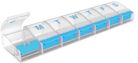 EZY DOSE Pill Organizer Weekly (7-Day), Medicine Planner, Vitamin Case/Box, 2X-Large Push-Button Compartments, Easy to Use, Travel-Friendly, Blue, BPA Free