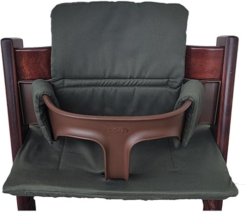 Kadem® Sittdyna 100 % ekologisk bomull – Classic – 2 delar – Passar Stokke Tripp Trapp barnstol – Maskintvättbar – Enkel och snabb fästning – Kaki