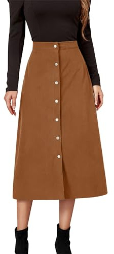 Jupe Longue Femme Velours Côtelé- Jupe Portefeuille Taille Haute Vintage Décontracté Simple Boutonnage Couleur Unie Coupe Slim Chic Et Élégants Confortable Passe-Partout Skirt pour Automne Hiver