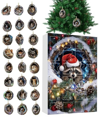 Ornamento Avvento Animale Calendario Avvento 24 Giorni Albero Acrilico 2D