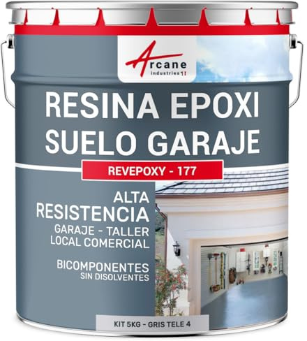 ARCANE INDUSTRIES Peinture Sol Garage epoxy - Resine avec durcisseur : REVEPOXY Garage - 5 kg (jusqu'à 16 m² en 2 Couches) Telegris 4 - RAL 7047