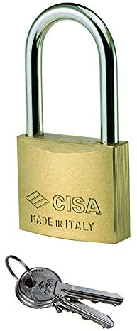 CISA 122011200, Lucchetto Arco Lungo, 20 mm, Arco in Acciaio, Corpo in Ottone
