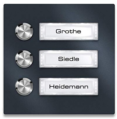 Metzler Türklingel - Edelstahl Anthrazit - Namensschild austauschbar - LED-Taster - Aufputz-Montage (mit Beleuchtung)