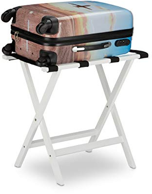 Relaxdays vit bambu fällbar bagagehylla resväska stativ, H x B x D: 53,5 x 58 x 36,5 cm, 90% 10% plast