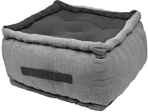 Alphadeco Dickes Bodenkissen Zickzack Webmuster - 25cm hoch - Pouf - Ottoman - Hocker - 40x40x25cm - 100% Baumwolle (Anthrazit)