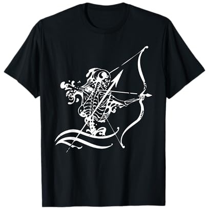 Hobby Sportarten Geschenke Bogensport Bogenschützen Skelett Pfeil T-Shirt, Unisex Erwachsene, Schwarz, S