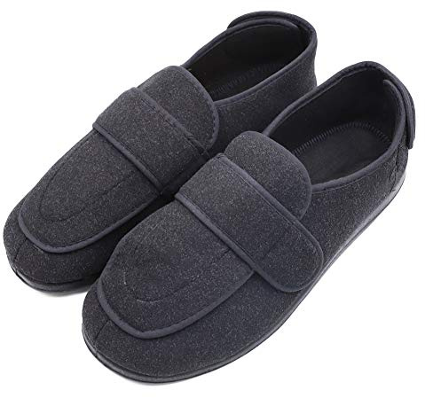 Men's Extra Wide Width Diabetic Recovery Slippers, Adjustable Closures Swollen Feet Arthritis Edema Orthopedic Footwear, Indoor/Outdoor Walking Shoes Black