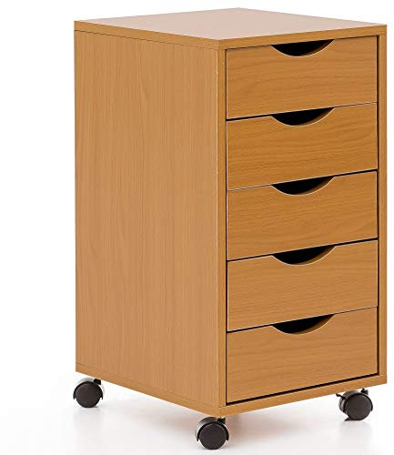 KADIMA DESIGN Rollcontainer Buche MDF Schreibtisch-Container Büro-Rollschrank Neu