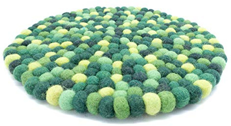 feelz Filzuntersetzer rund 22cm grün Handarbeit Topfuntersetzer bunt Bunte Filzkugel Untersetzer aus Filz