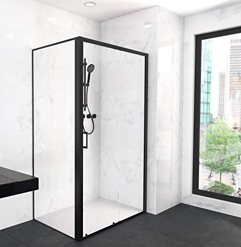 Marwell Factory Duschkabine 120x80x200 cm Dusche Fronteinstieg mit matt schwarzen Aluminiumrahmen Duschabtrennung mit Schiebetür