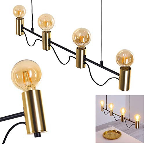 Pendelleuchte Gnarp aus Metall in Schwarz/Gold, längliche Hängelampe 4-flammig, 4 x E27, höhenverstellbare Pendellampe im Vintage/Retro-Design mit Textilkabeln, ohne Leuchtmittel