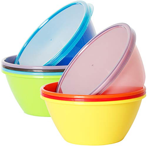 Youngever 9 Paquetes Cuenco Plastico con Tapas 650ML, Cuencos Grandes pare Cereales con Tapas, Cuencos Grandes pare Sopa con Tapas, 9 Colores (Rainbow)