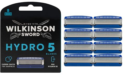 Wilkinson Sword - Hydro 5 Rasierer für Männer, 8 Ersatzklingen, Feuchtigkeitsspendende Gel-Pools und umklappbarer Trimmer