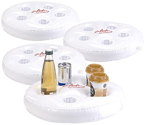 infactory Getränkehalter Pool Bier: 4er-Set aufblasbare Schwimm-Getränkehalter, Ø jeweils 5,5 cm (Pool Zubehör, Dosen, Kühl)