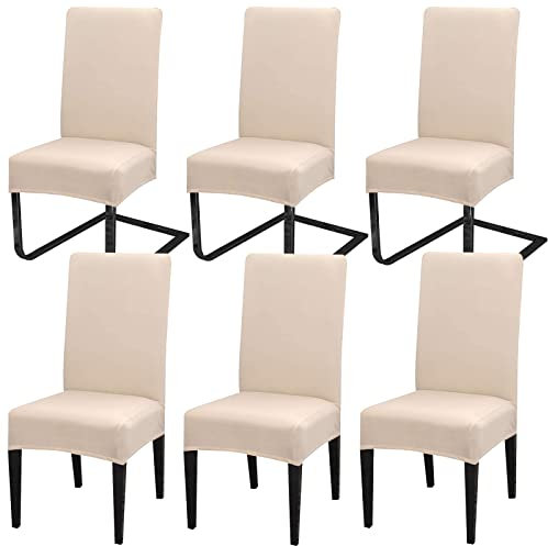 MOLVCE Stuhlhussen 6er Set Stuhlbezug Universal bi-Elastic Hussen für Stühle Moderne Stretch Stuhlhussen Stuhl Abdeckung Abnehmbare Waschbar für Esszimmer, Hotel, Bankett, Partys Deko, Beige